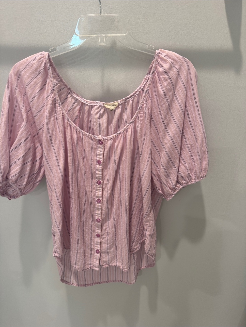 Pilcro Pink Striped Button-Front Peasant Top